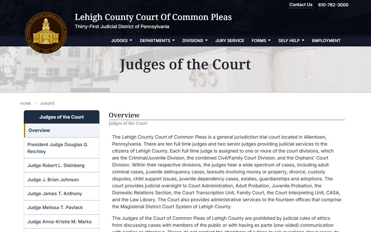 Lehigh County Court of Common Pleas judges and court records overview