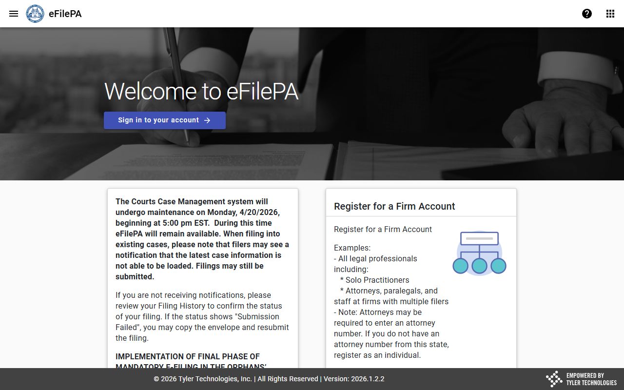 Lehigh County court dockets Tyler File and Serve e-filing sign-in