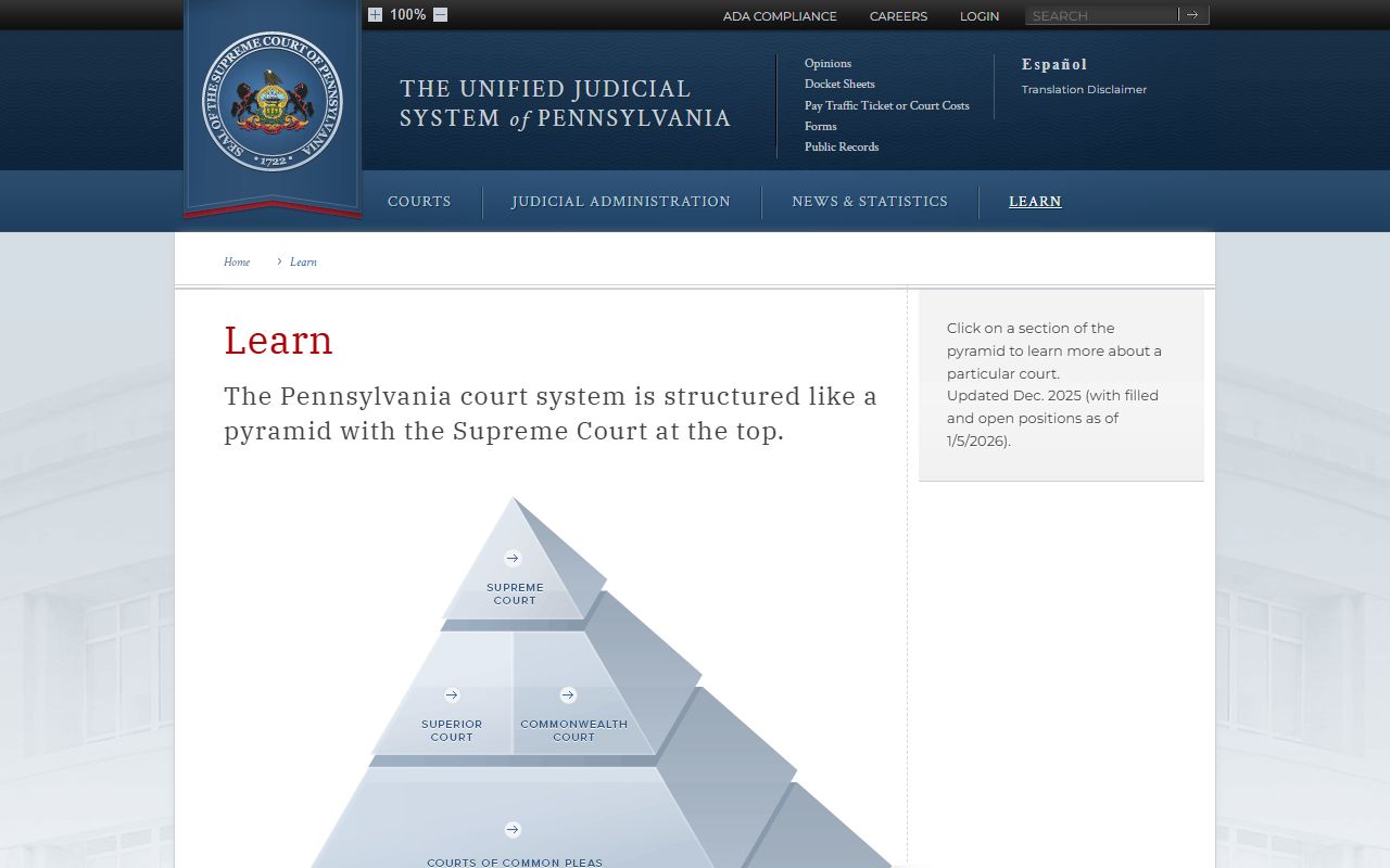 Lehigh County court records and the Pennsylvania court structure on the UJS learn page