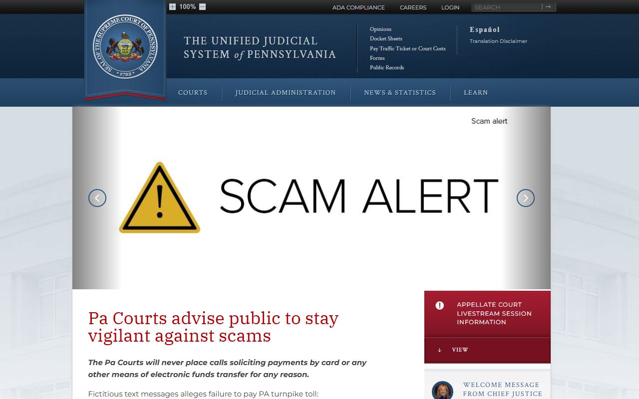 Lehigh County court records search on the Pennsylvania Unified Judicial System homepage