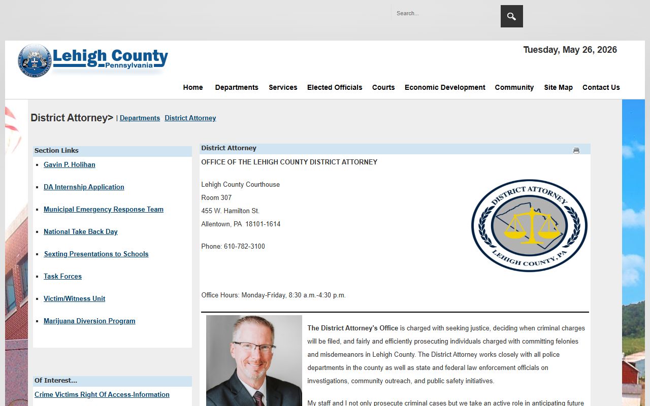 Lehigh County arrest records District Attorney office page