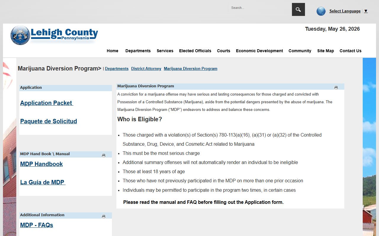 Lehigh County arrest records Marijuana Diversion Program page