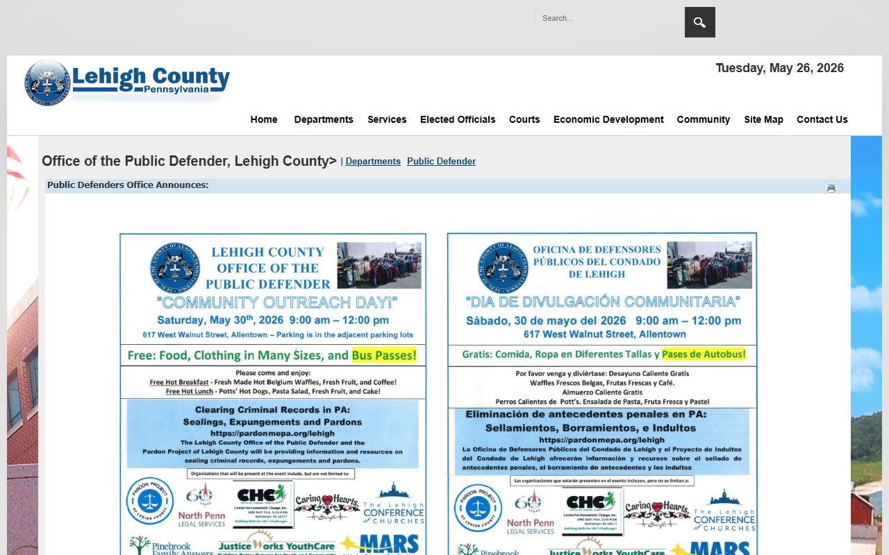 Lehigh County arrest records Public Defender office page