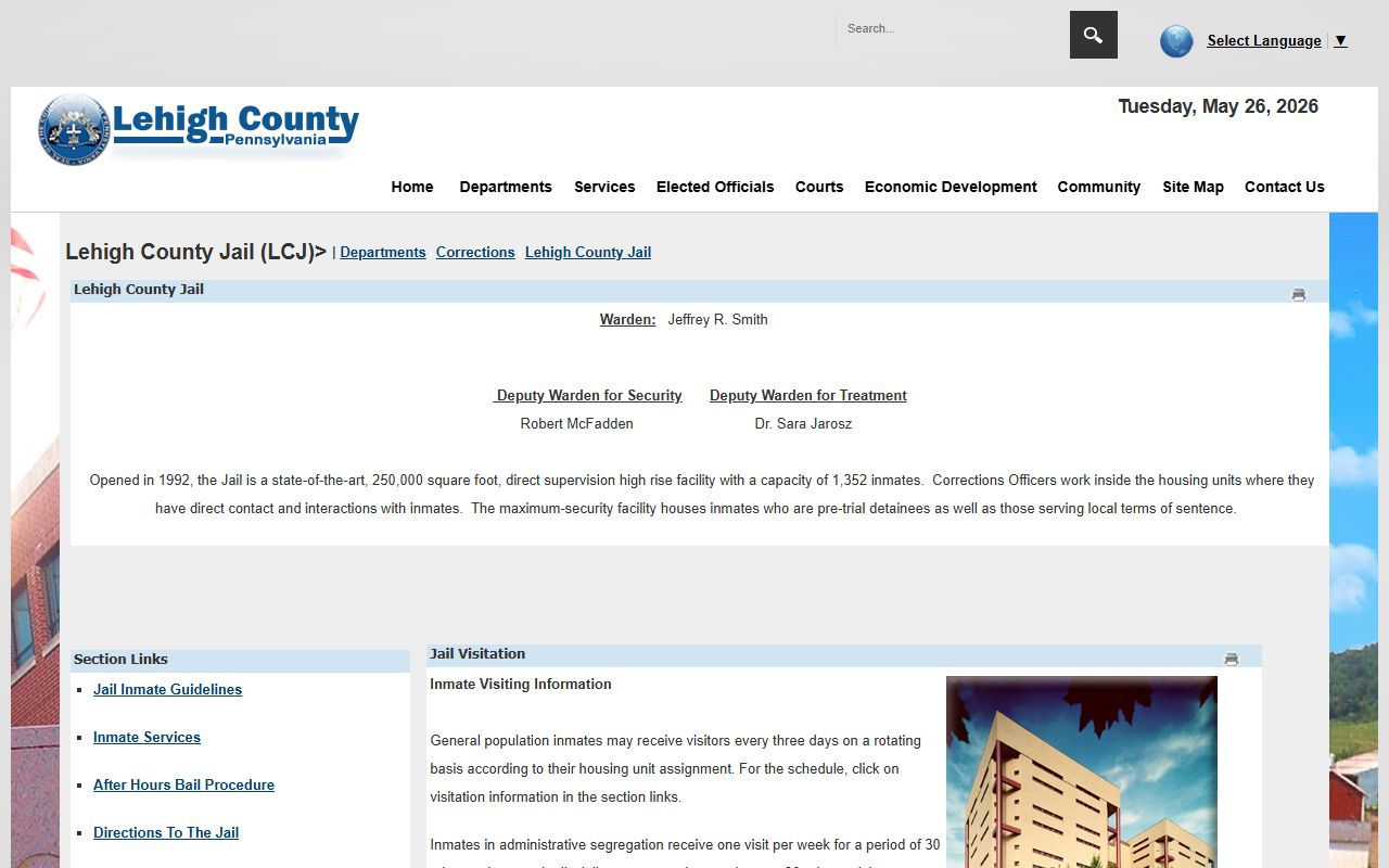 Lehigh County inmate population data and Lehigh County Jail facility overview page