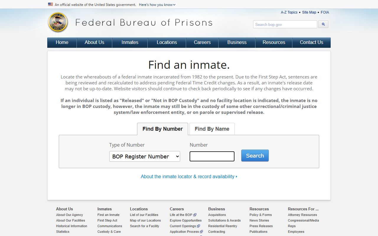 Lehigh County inmate search through the Federal Bureau of Prisons inmate locator