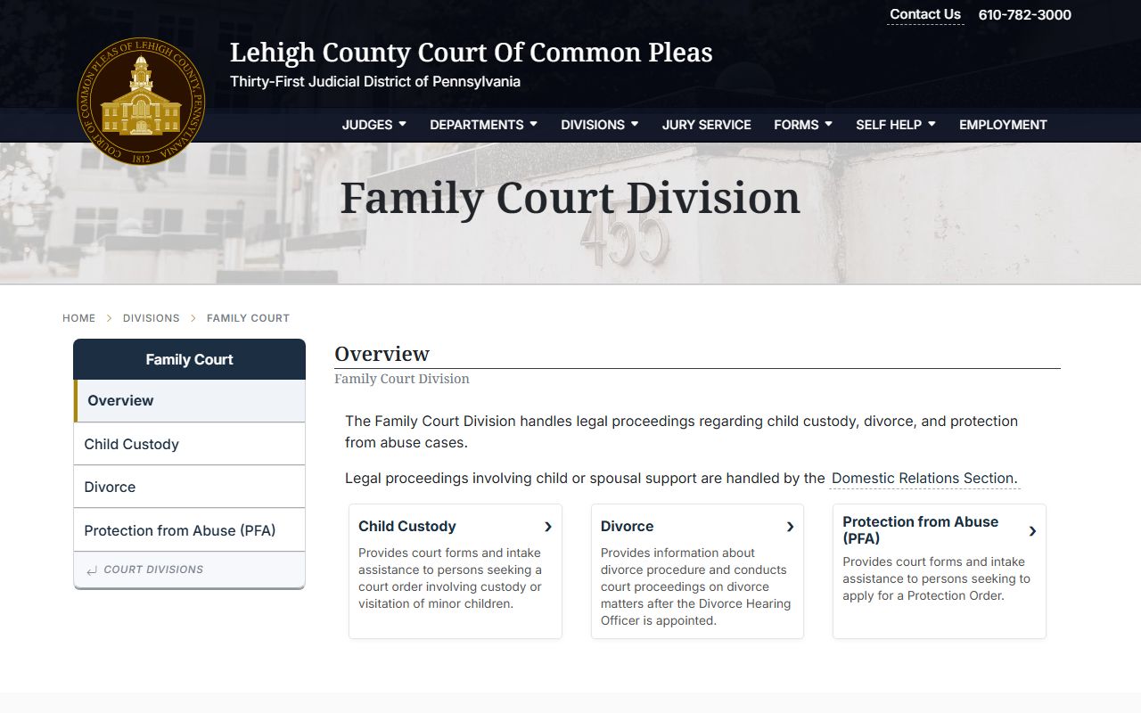Lehigh County marriage and divorce records Family Court Division page