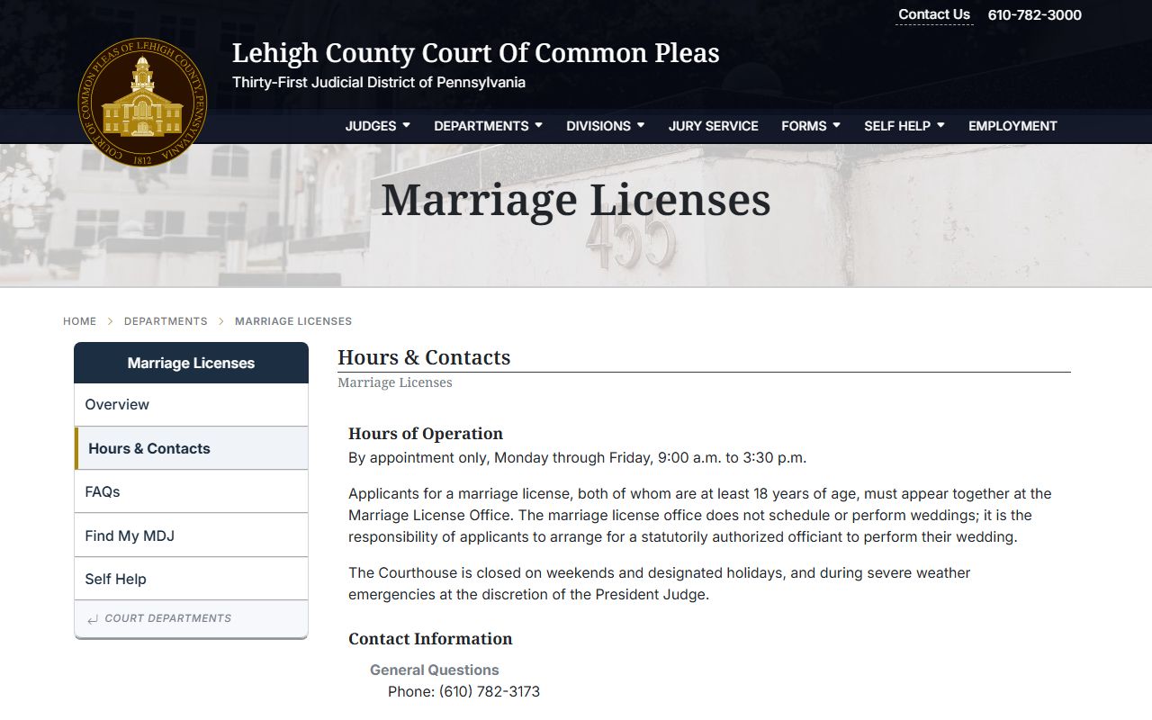 Lehigh County marriage and divorce records Marriage License Office hours and contact page