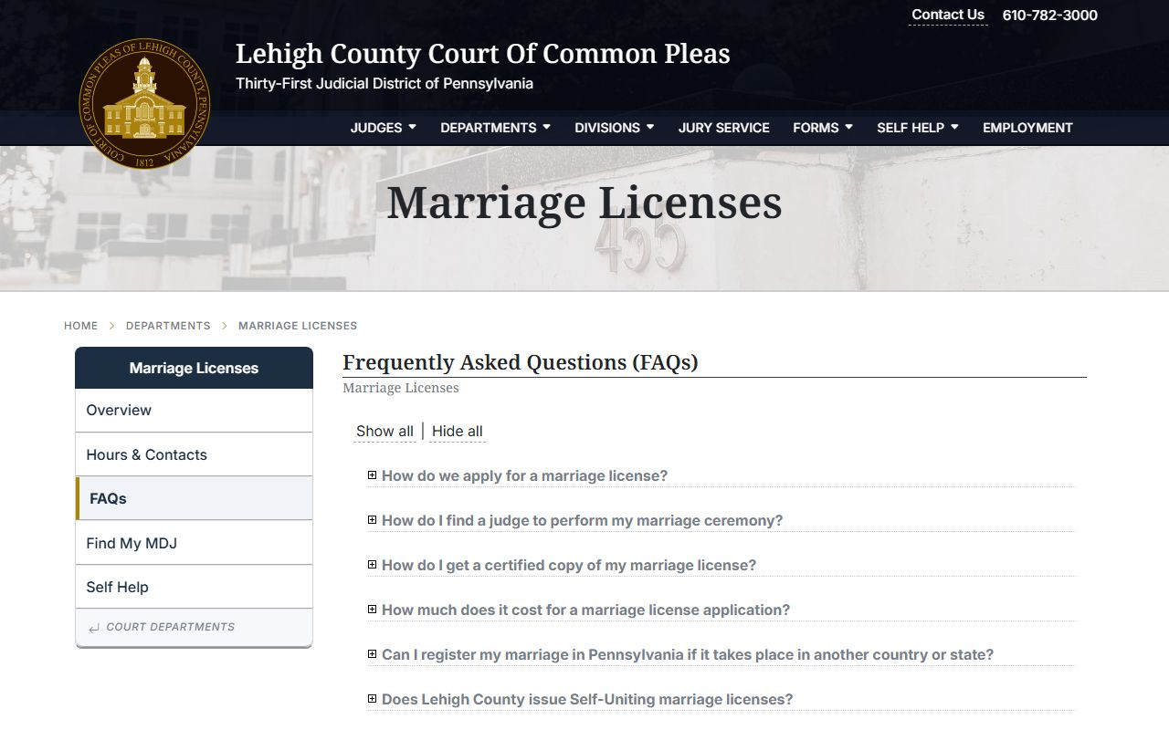 Lehigh County marriage and divorce records Marriage License FAQ page