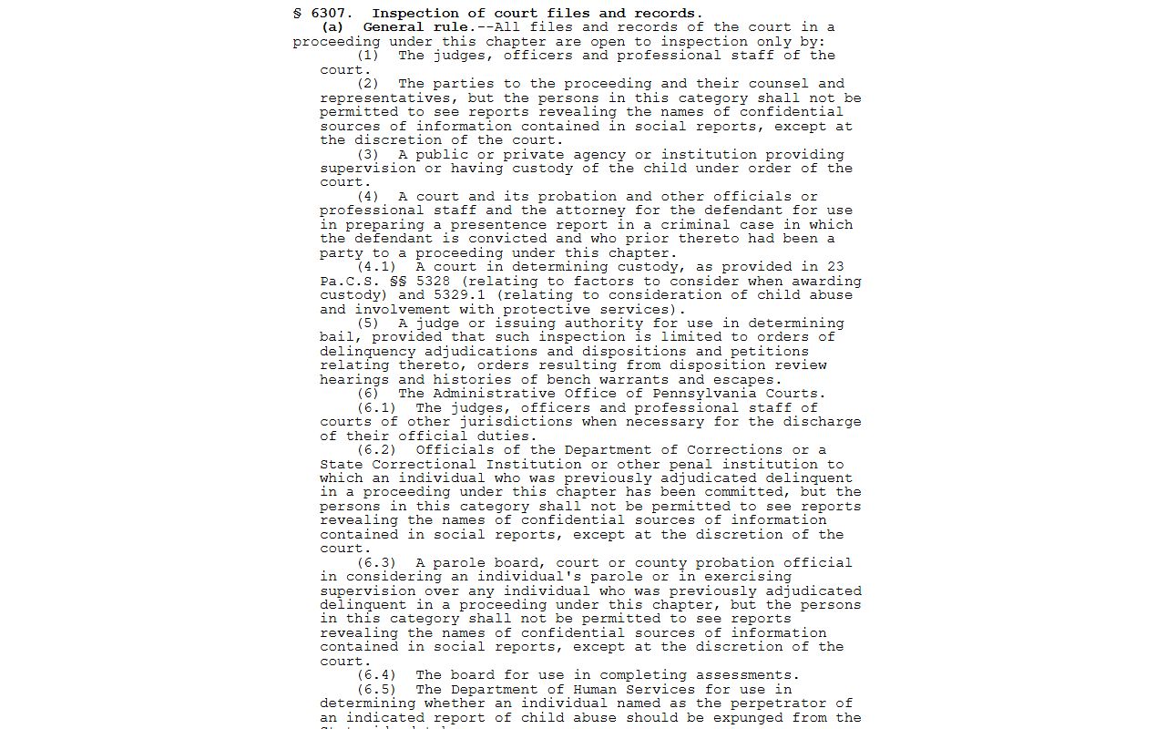 Lehigh County Orphans' Court restricted juvenile court records statute 42 Pa.C.S. 6307