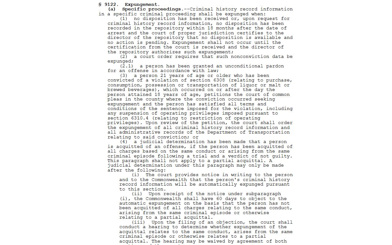 Lehigh County warrant records and Pennsylvania expungement statute 9122
