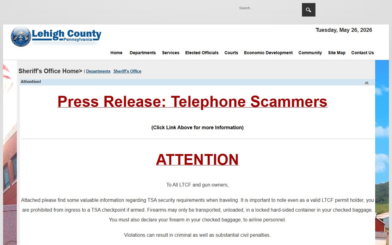 Lehigh County warrant search and Sheriff's Office service functions